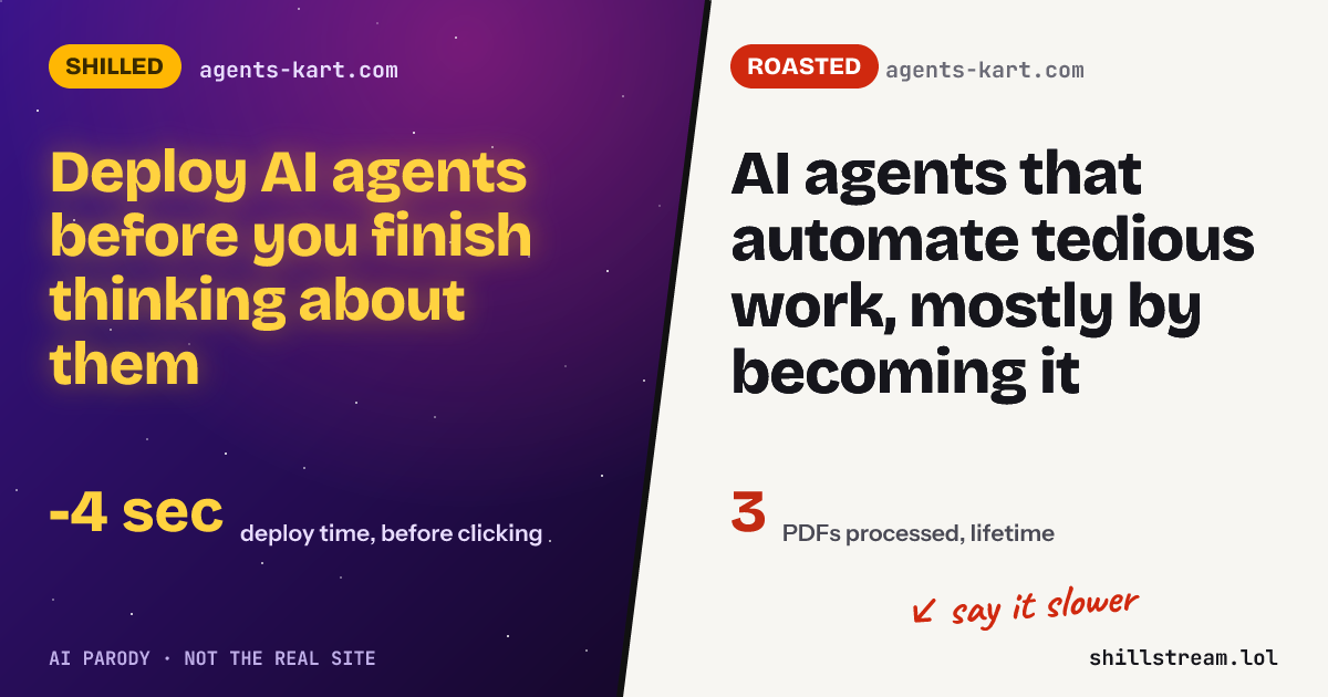 Before / after: agents-kart.com shilled and roasted