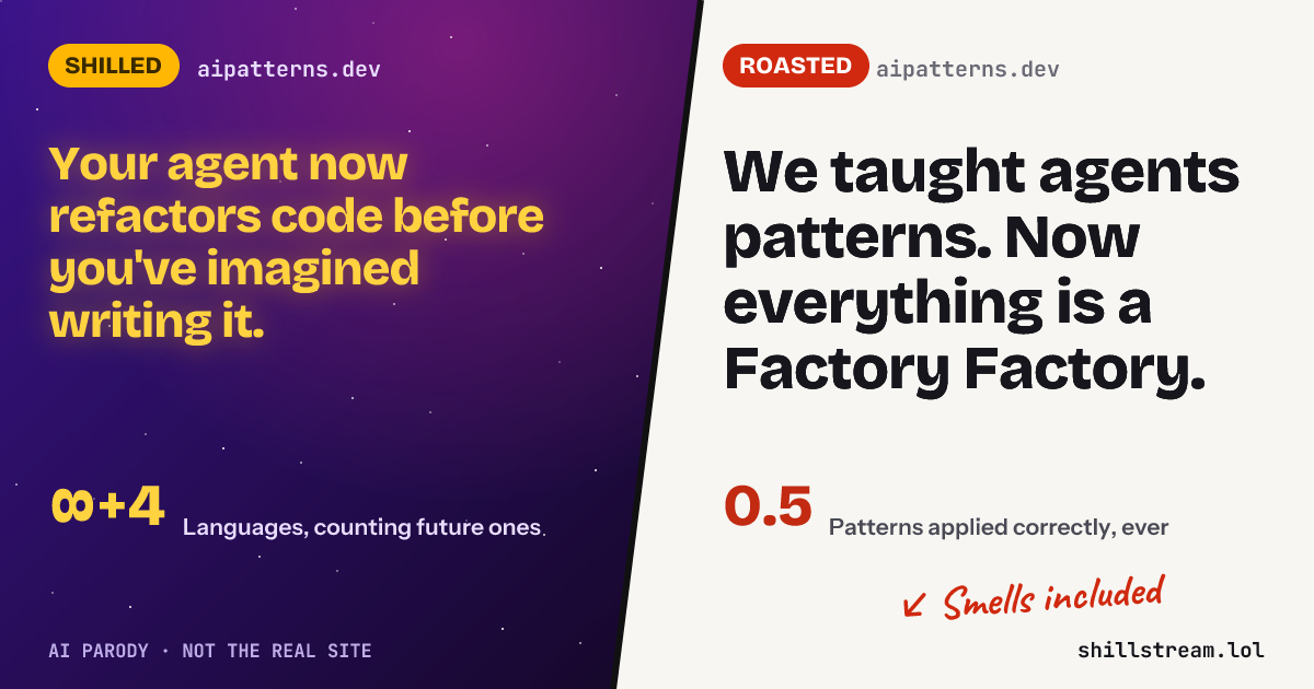 Before / after: aipatterns.dev shilled and roasted