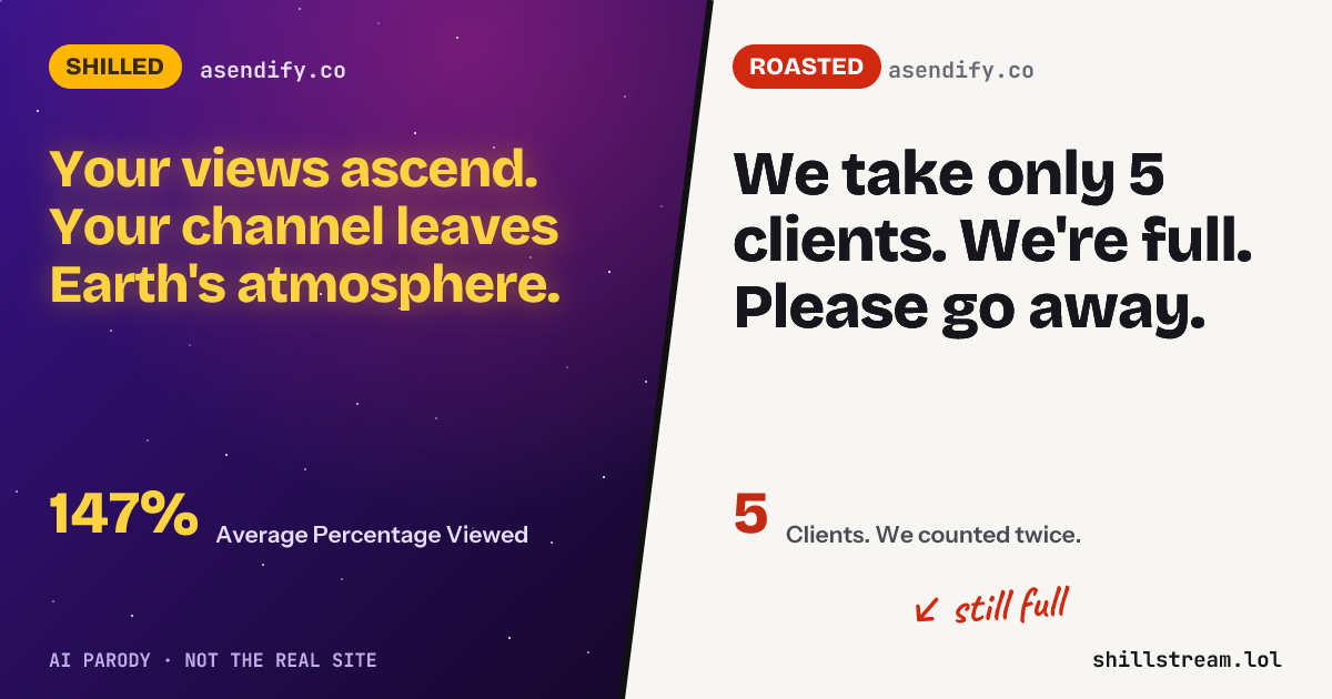 Before / after: asendify.co shilled and roasted