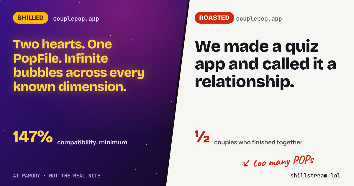 Before / after: couplepop.app shilled and roasted