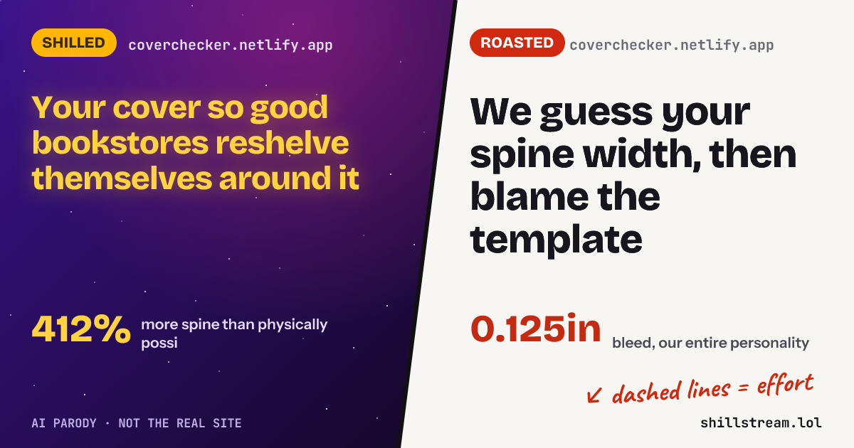 Before / after: coverchecker.netlify.app shilled and roasted