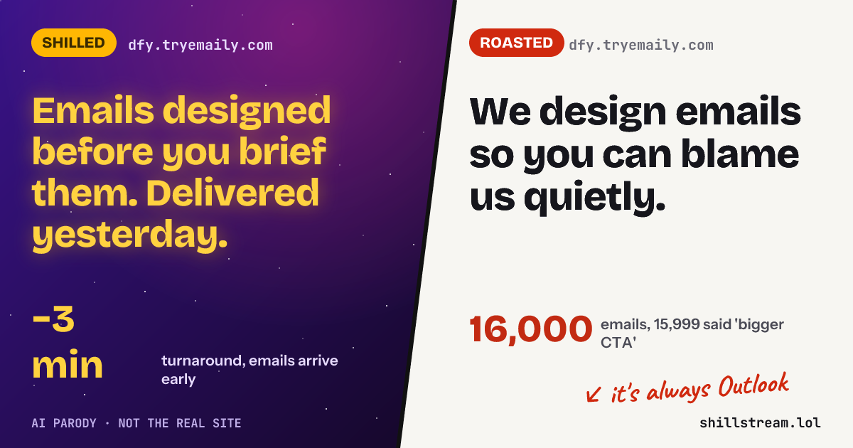 Before / after: dfy.tryemaily.com shilled and roasted