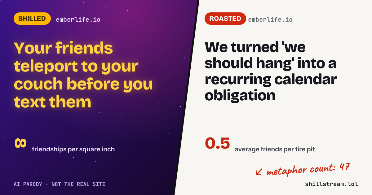 Before / after: emberlife.io shilled and roasted