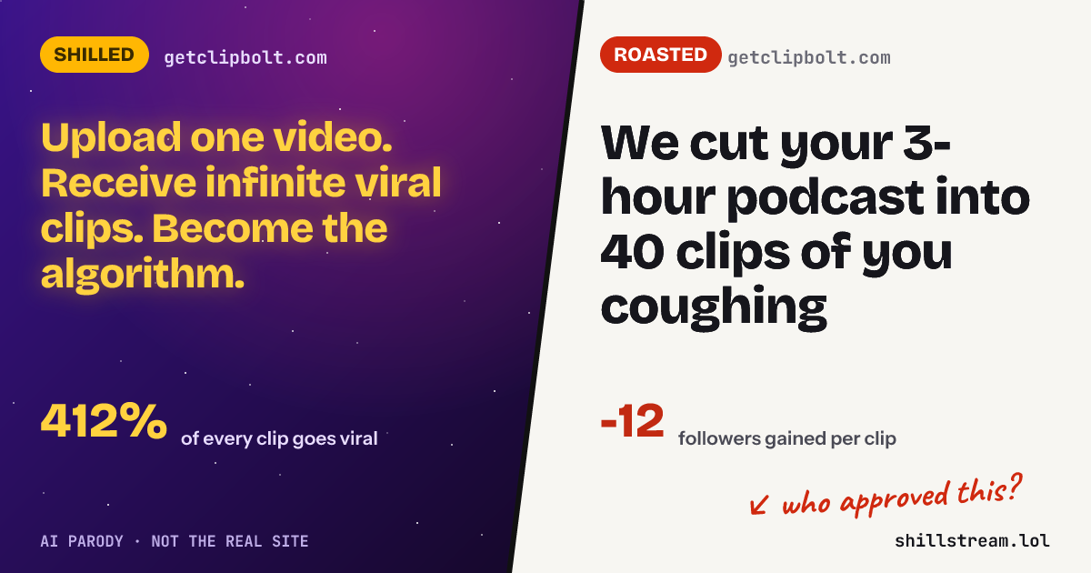 Before / after: getclipbolt.com shilled and roasted