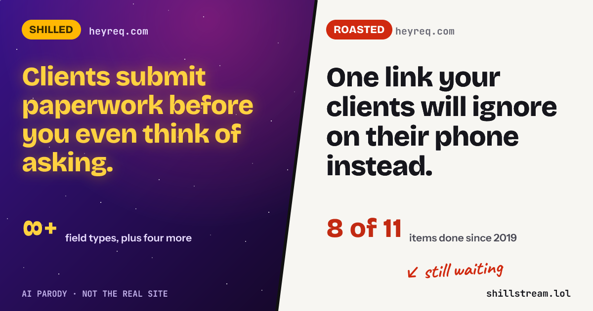 Before / after: heyreq.com shilled and roasted
