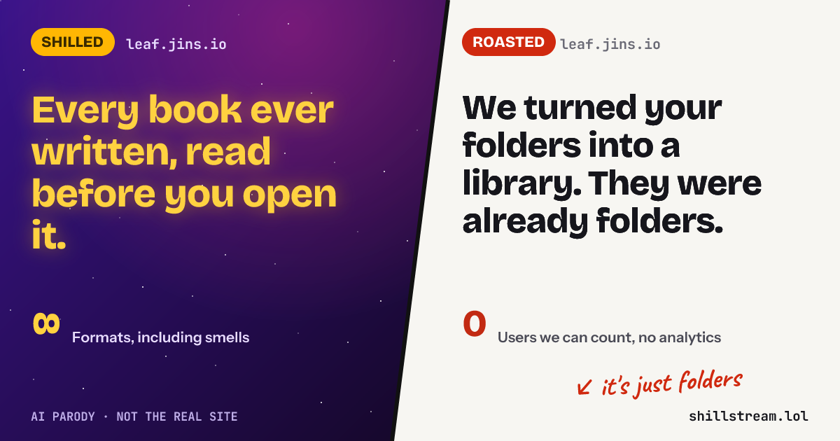 Before / after: leaf.jins.io shilled and roasted