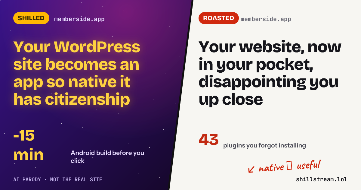 Before / after: memberside.app shilled and roasted