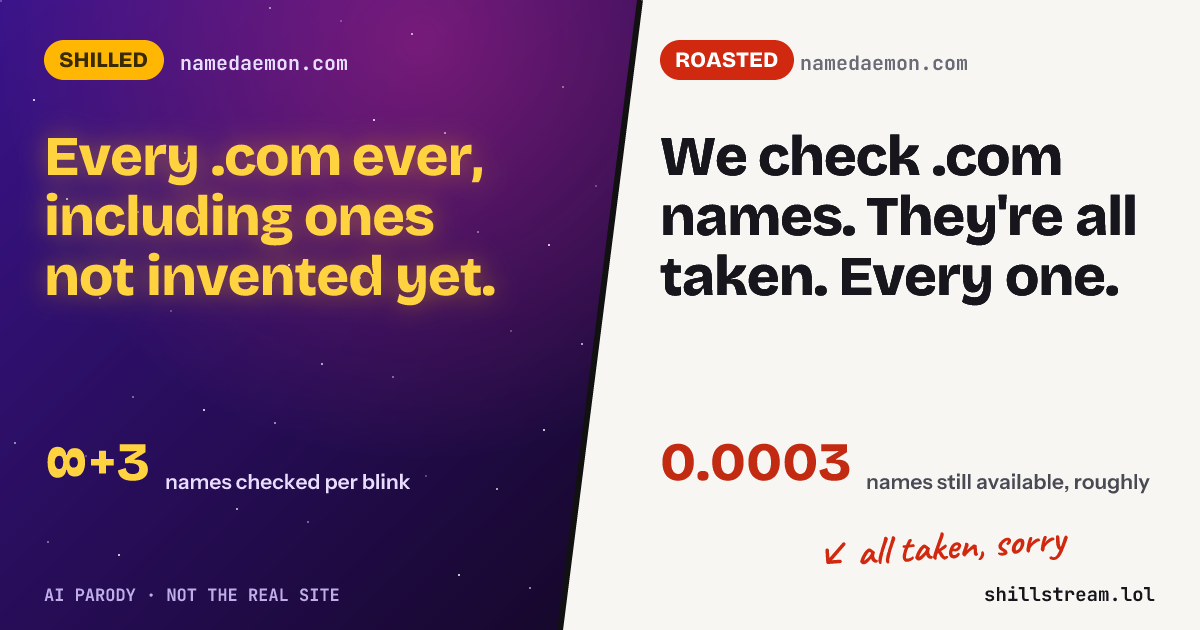Before / after: namedaemon.com shilled and roasted