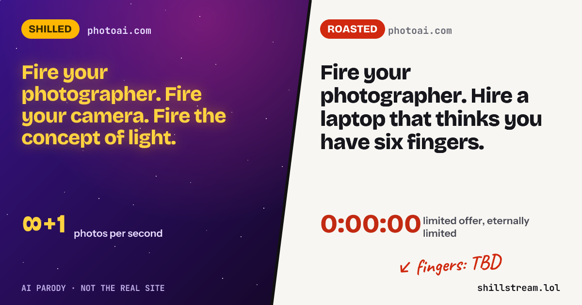 Before / after: photoai.com shilled and roasted