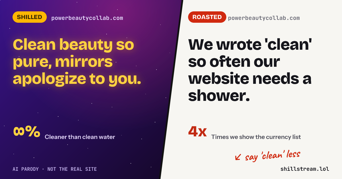 Before / after: powerbeautycollab.com shilled and roasted