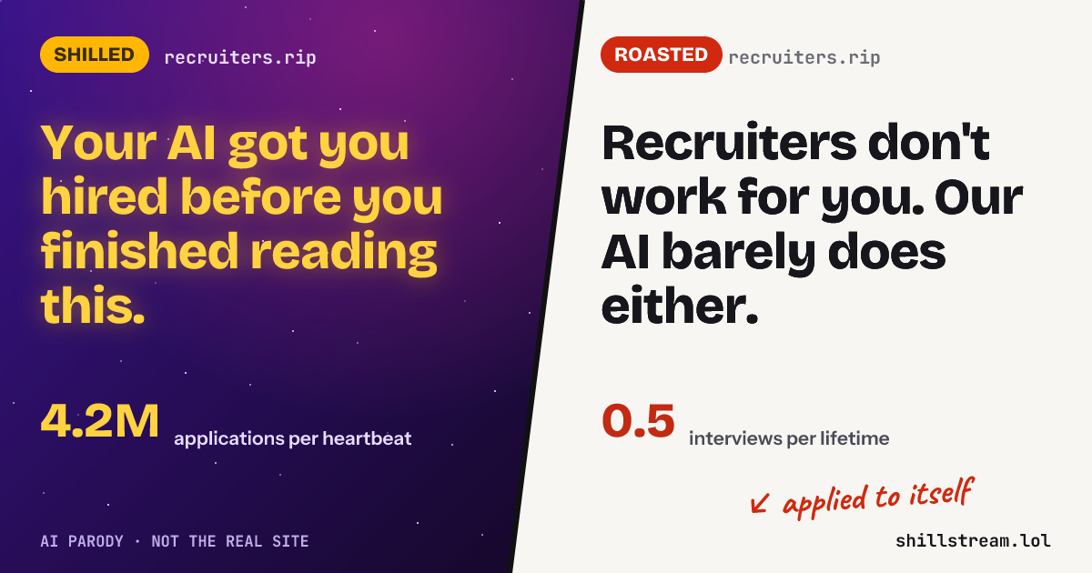 Before / after: recruiters.rip shilled and roasted