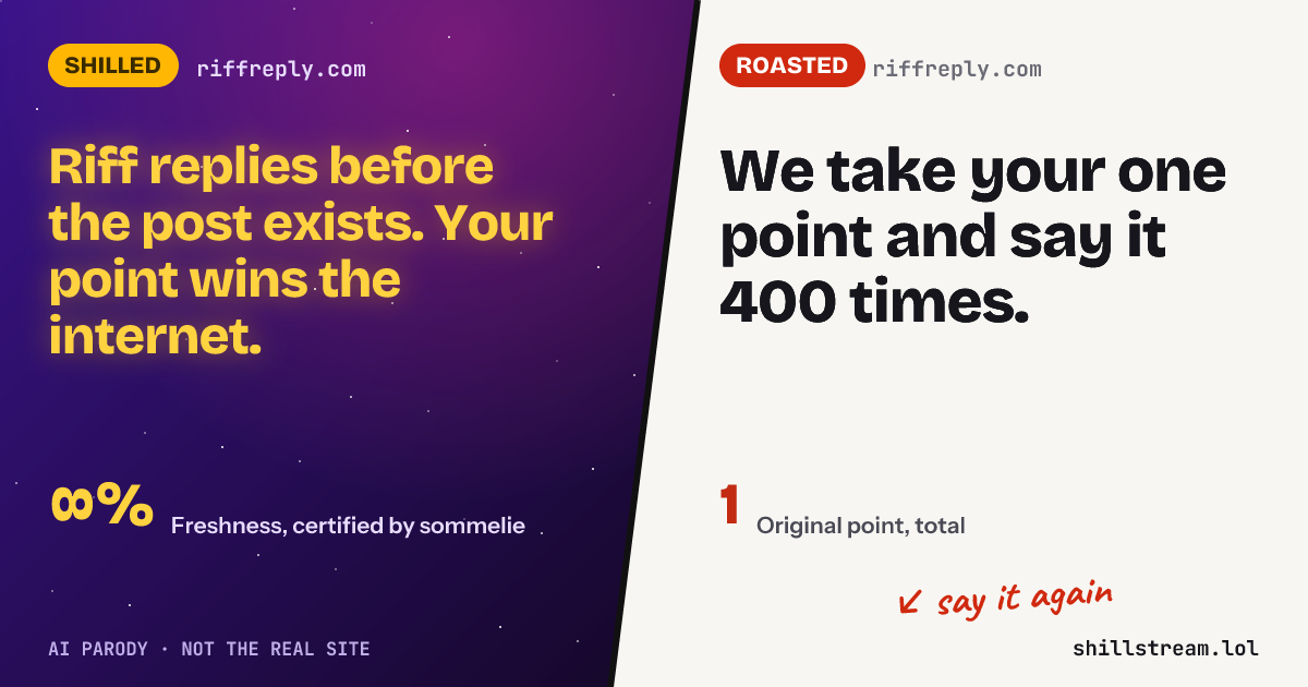 Before / after: riffreply.com shilled and roasted