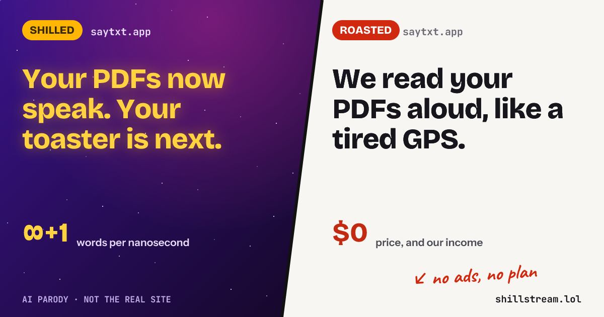 Before / after: saytxt.app shilled and roasted