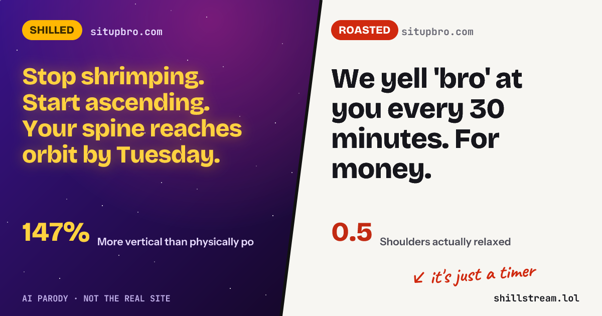 Before / after: situpbro.com shilled and roasted