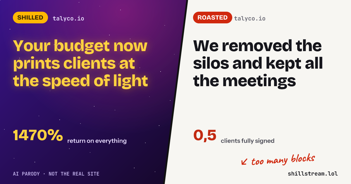 Before / after: talyco.io shilled and roasted