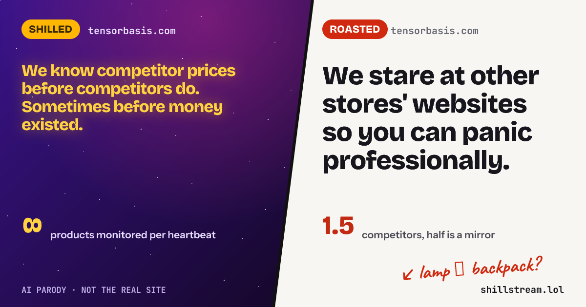 Before / after: tensorbasis.com shilled and roasted
