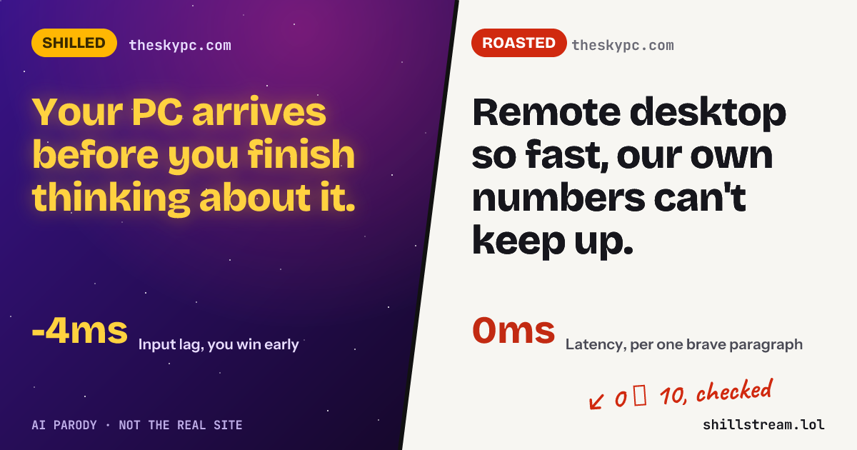 Before / after: theskypc.com shilled and roasted