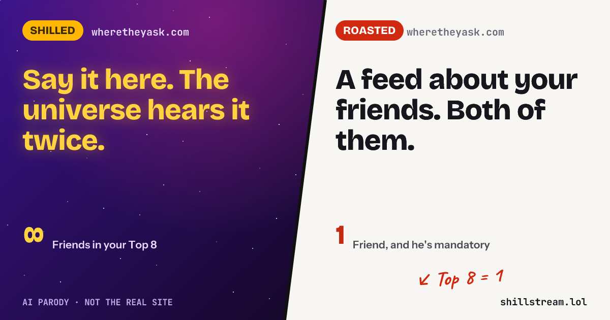 Before / after: wheretheyask.com shilled and roasted