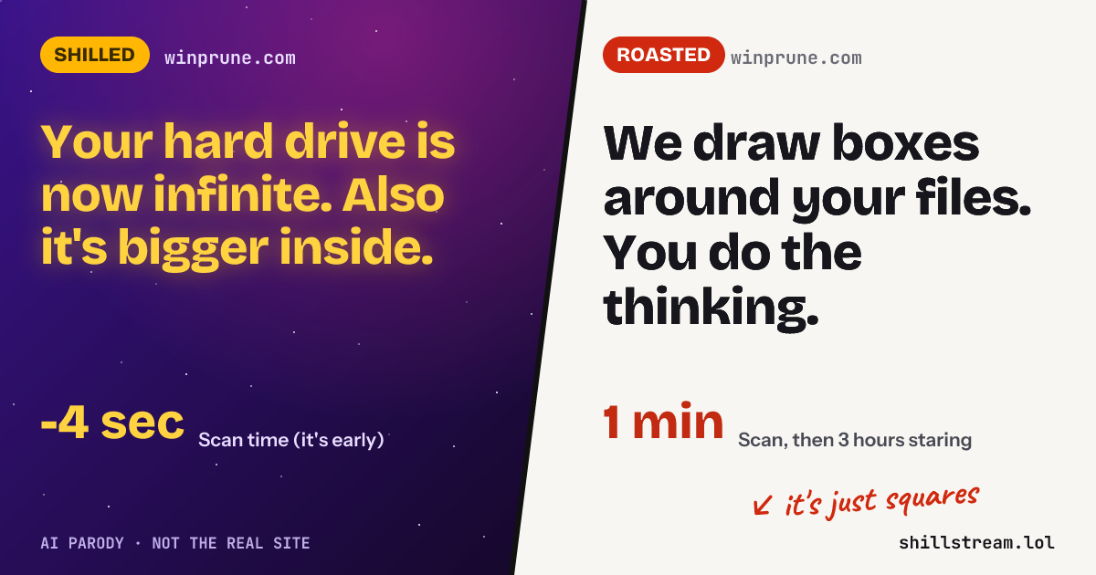 Before / after: winprune.com shilled and roasted