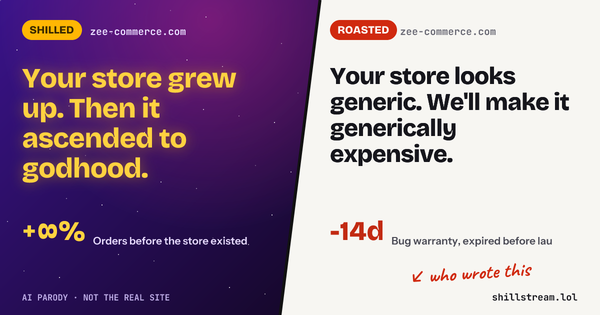 Before / after: zee-commerce.com shilled and roasted